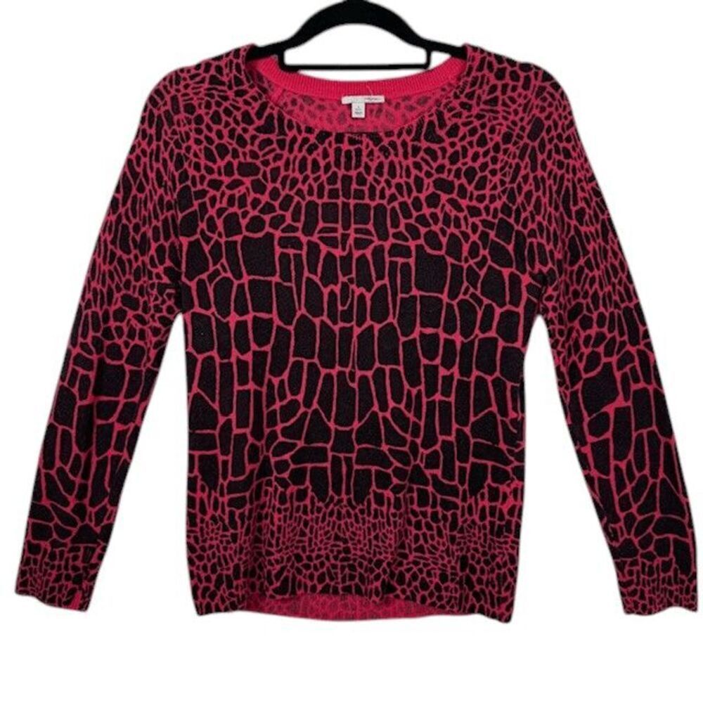 Halogen Cashmere Wool Blend Abstract Animal‎ Print Pink Black Size Small Petite